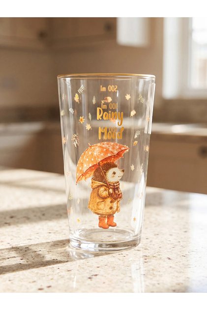 Lcw Home Mixed Hedgehog Printed Glass Cup 550 ml