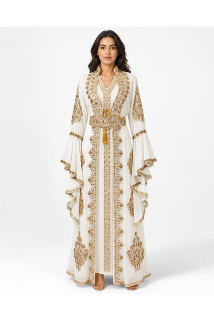 Women's Long Caftan with Handwork Stones and Embroidery on It Model 10