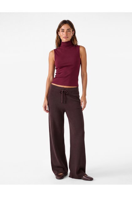 High Waist Straight Leg Knitwear Trousers with Pockets