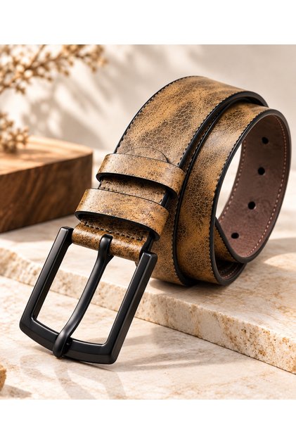 Men's Classic Belt Stylish Textured Leather Look Metal Buckle Belt