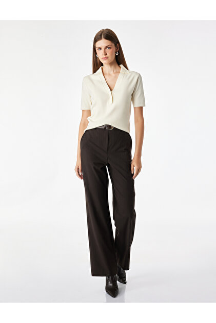 Buttoned Polo V-Neck Short Sleeve Knitwear Sweater