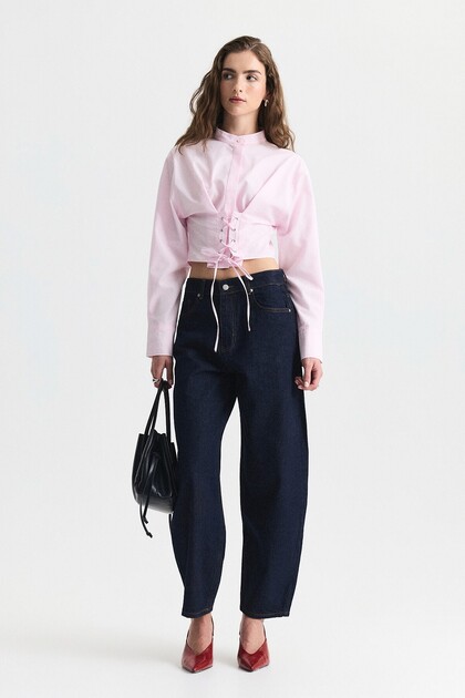 Lace-Up Corset Detailed Poplin Shirt