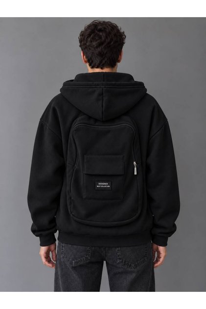 Back Zipper Bag Detail Hooded Y2K Hooded Sweat Cardigan