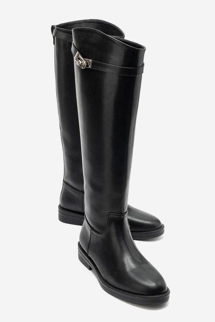 Clare Black Leather Belted Women's Riding Boots