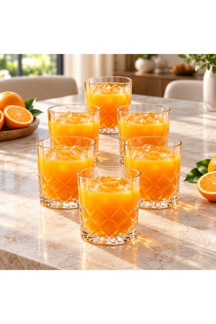 Set 6 Pahare Morano Tumbler 300ml din Sticlă Transparentă, Model Geometric Tip Diamant, pentru Apă, Sucuri și Cocktailuri