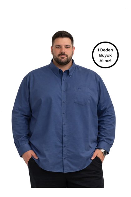 Light Navy Blue Long Sleeve Plus Size Men's Shirt