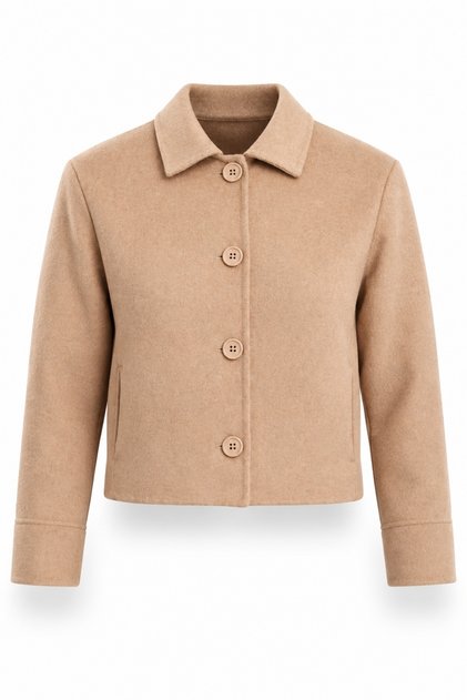 Camel Shirt Collar Short Wool Jacket 03003