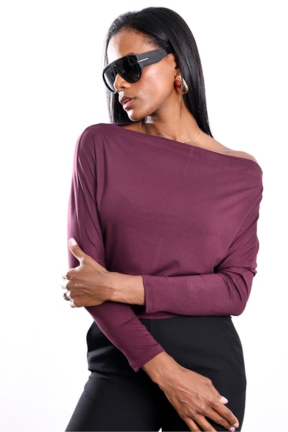 Plum Boat Neck Blouse 2536