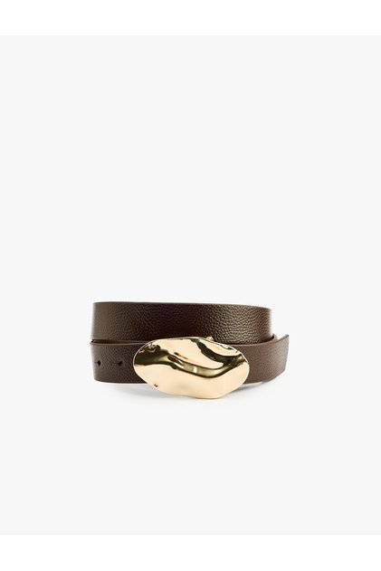 Oval Buckle Detailed Faux Leather Belt