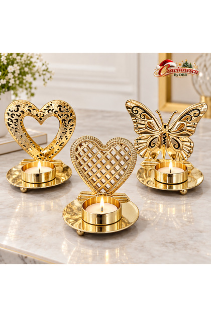Suport Lumanare Auriu cu Motiv Decorativ, Accent Elegant -