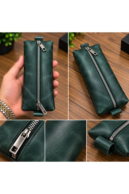 100% Crazy Leather Pen Holder – Premium Unisex Pen Bag with Zipper