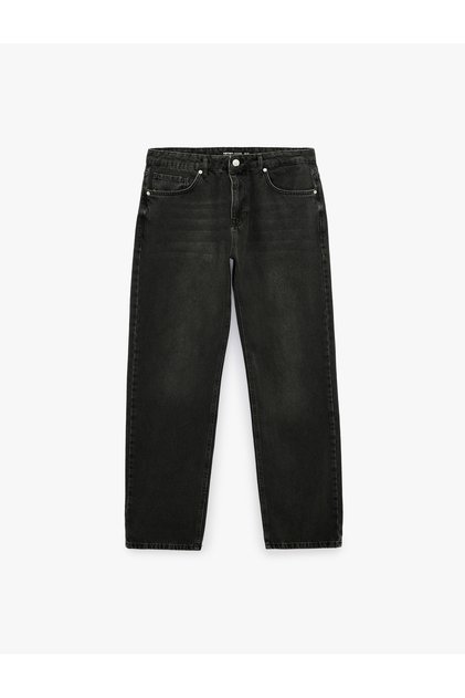 Normal Waist Pocketed Cotton Vintage Straight Fit Jean Trousers
