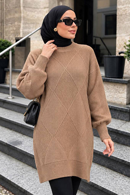 Baklava Patterned Biscuit Hijab Knitwear Sweater 60091Bs