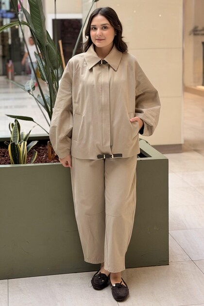 Kahma Belt Detailed Trench Pants Suit