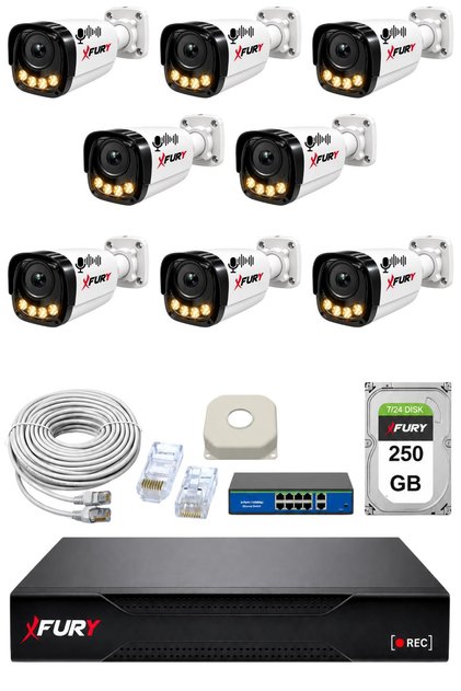 8'li IP Güvenlik Kamera Seti Sesli Gece Renkli 1080P Full HD 250 GB Uzaktan İzleme 5590S
