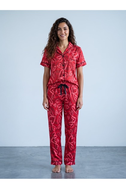 Carnelian Yarım Uzun Pamuklu Pijama Takımı