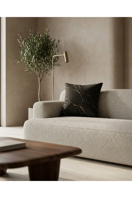 Pietra Digital Printed 1 Piece Marble Patterned Throw Pillow Cover Anthracite Gray Beige Colored Marble Patterned Decorative Throw Pillow Cover with Double-Sided Hidden Zipper