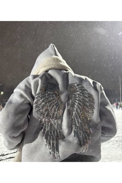 Sequin Embroidered Oversize Hooded Sweatshirt with Kangaroo Pocket Hoodie