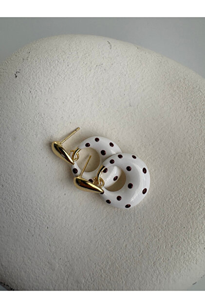 Burgundy Polka Dot White Earrings (2.8 cm)