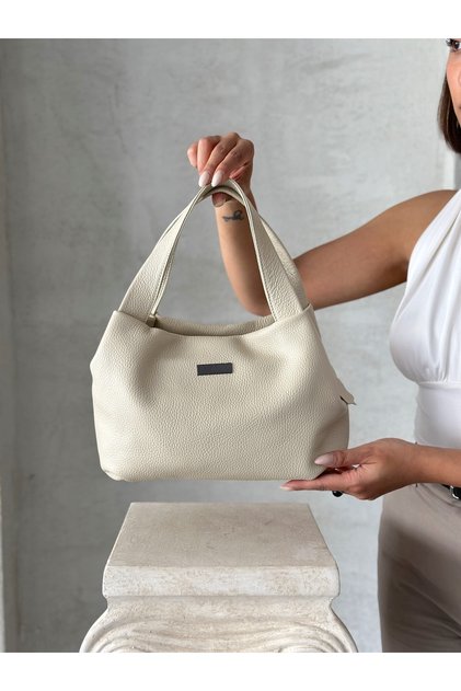Derkon 100% Genuine Leather Women's Hand and Shoulder Bag Beige