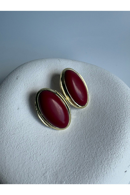 Gold Color Burgundy Retro Earrings (3.3 cm)