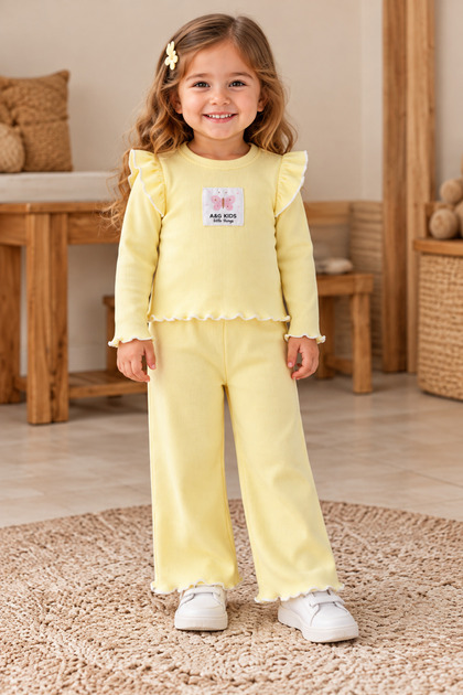 Baby Girl & Child Cotton Ribbed Fabric Ruffle Top and Bottom Set