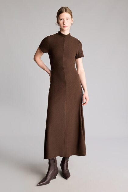 A-Linien-Midikleid mit U-Boot-Ausschnitt und kurzen Ärmeln I7784AX26AU