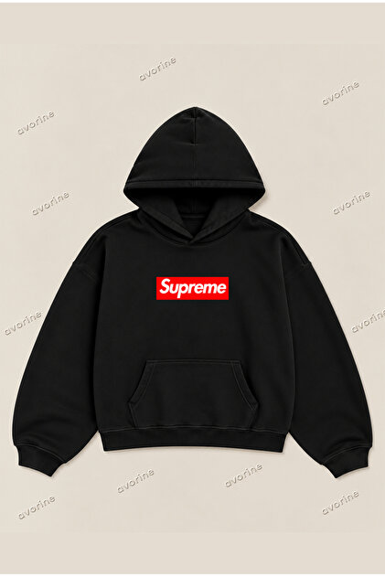 Hanorac unisex Supreme Essential, confortabil, supradimensionat, 100% bumbac, cu glugă, cu 3 fire, tip rasfățat.