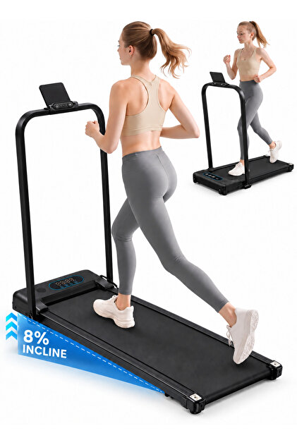 Walking Pad Treadmill with Bluetooth Speaker, 2HP Peak Motor, 8% Incline, 1.0–8 KM/H Speed, LED Display, 100kg Capacity — Compact Foldable Treadmill for Home & Office