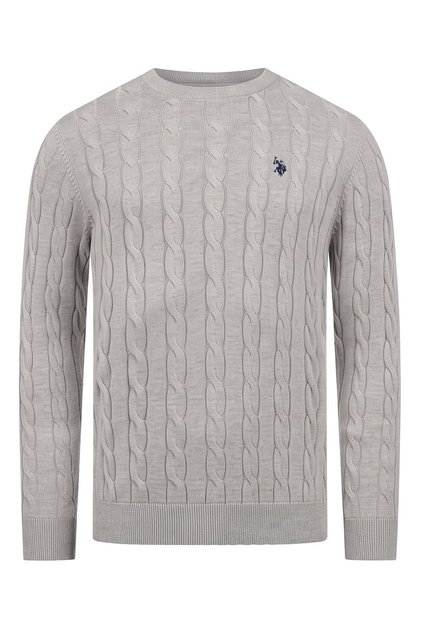 Herren Rundhals-Pullover mit Zopfmuster P-066