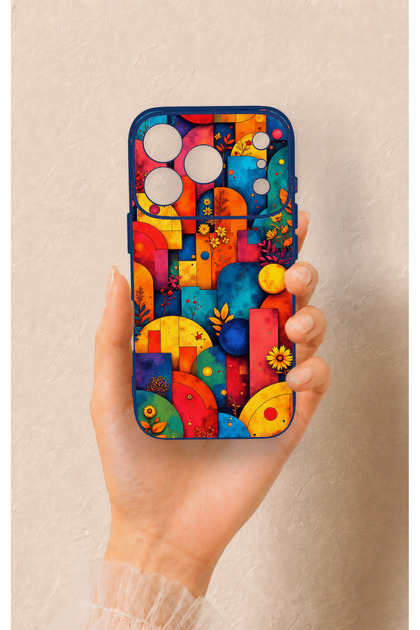 iPhone 17 Pro Compatible Colorful Geometric Floral Pattern Silicone Case