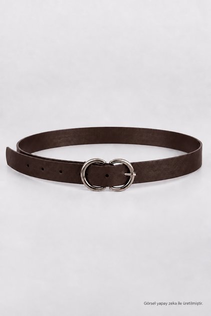 Faux Leather Belt with Silver Buckle Lkm0012 Brown
