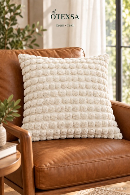 Cream Embossed Textured Decorative Throw Pillow Cover, Hidden Zipper, Double Sided, 1 Piece