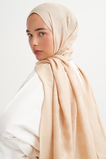 Elite Pattern Tencel Wool Viscose Shawl Dark Beige