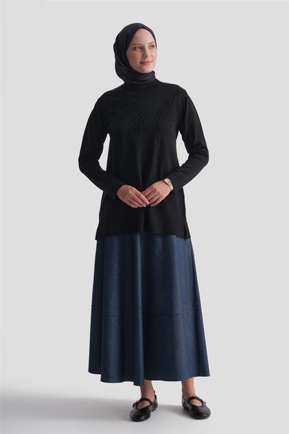 Jacquard Patterned Knitwear Tunic Black