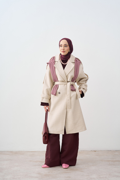 Women's Epaulet Detailed Alerli Cashmere Coat Cream