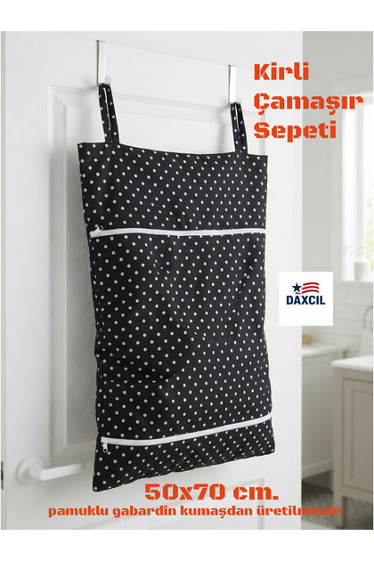 Kapı Arkası Çift Fermuarlı Koku Hapsedici Pamuklu Kirli Çamaşır Sepeti 50x70 cm