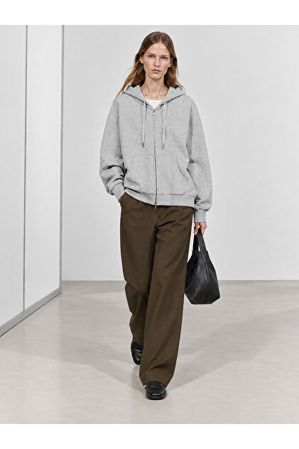 Fermuarlı Kapüşonlu Oversize Sweatshirt