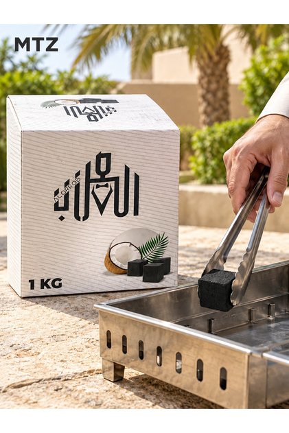 مكعبات فحم من قشر جوز الهند، علبة 1 كجم، قوالب فحم سوداء للاستخدام الخارجي