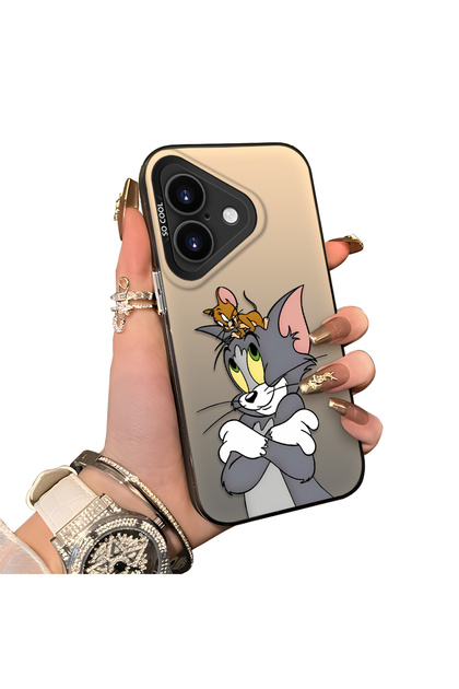 iPhone 16 Plus Compatible Silicone Edge Hard Back Case Mouse Pattern Couple Phone Case