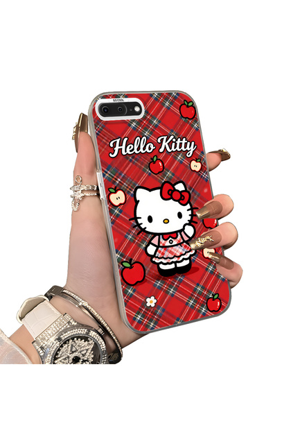 iPhone 8 Plus Compatible Silicone Edge Hard Back Case Kitty Pattern Loving Couple Phone Case
