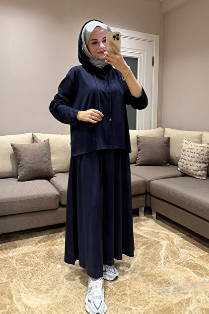 6016 - Stylish, Comfortable, Loose Viscose Soft Modal Fabric Lina Interlock Hooded Skirt Women's Set