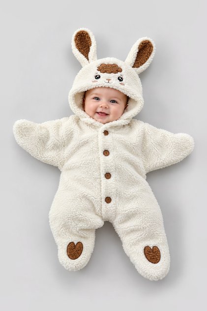 Yıldız Kuzu Welsoft Bebek Tulum Kapüşonlu Kışlık Unisex Bebek Tulumu Yenidoğan Hediyelik Uyku Tulumu 0-6 Ay