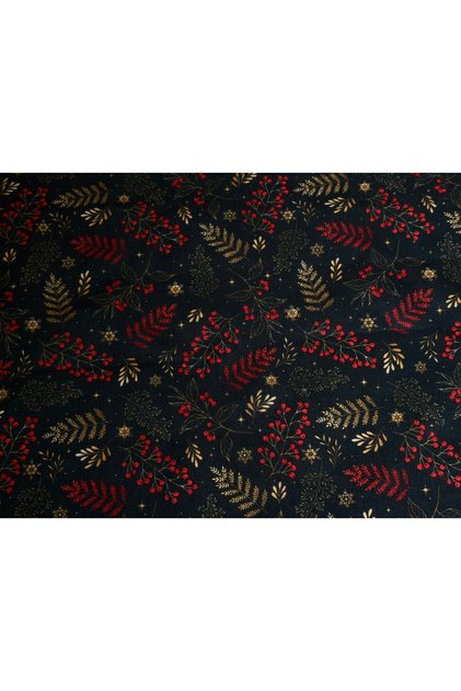 Digital Printed Upholstery Christmas Red Gold Pine Branch Fruit Patterned Decorative Fabric (Christmas Decoration Throw Pillow and Cushion Tablecloth and Runner Bag Decorative Home Textile