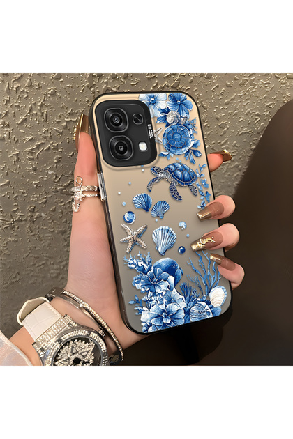 Oppo A6 Pro 4G/5G Compatible Blue Turtle, Shell and Coral Pattern Cover, Shock-Absorbing Structure