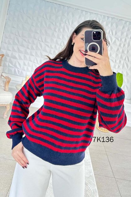 Thin Striped Knitwear Blouse 7K136