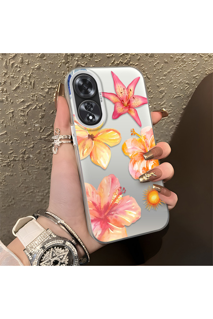 Oppo A60 Compatible Watercolor Tropical Flower and Sun Pattern Phone Case, Shock Protection
