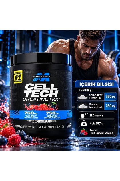 Cell Tech Con-Cret Creatine HCl + Creatine Monohydrate Extreme Zero Sugar 257 g