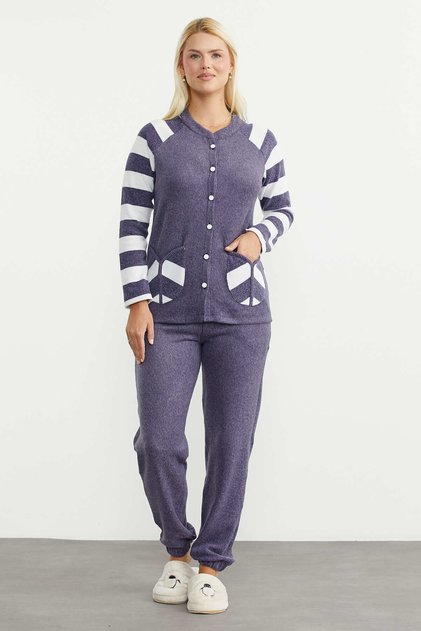 Striped Winter Pajama Set - Navy Blue