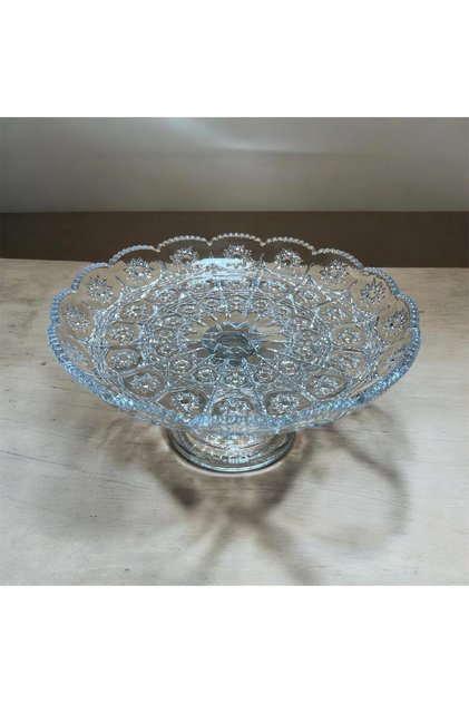 Fructieră din sticlă de cristal, pe picior, model decorativ